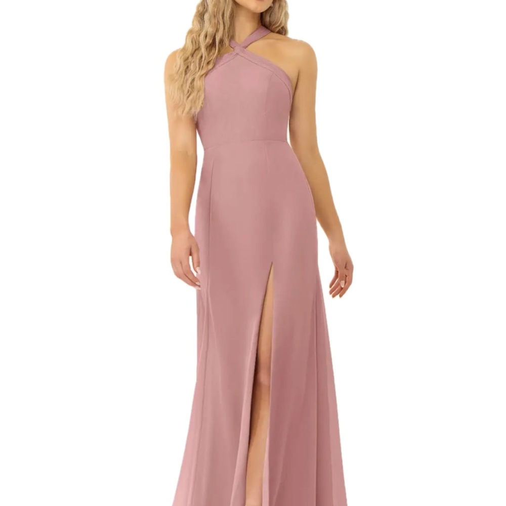 Azazie Dusty Rose Crisscross Halter Maxi Dress with Front Slit